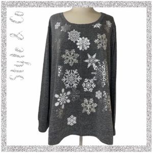 Silver Snowflake Top Metallic Sparkle Christmas Sweater Grey Long Sleeve Size 3X